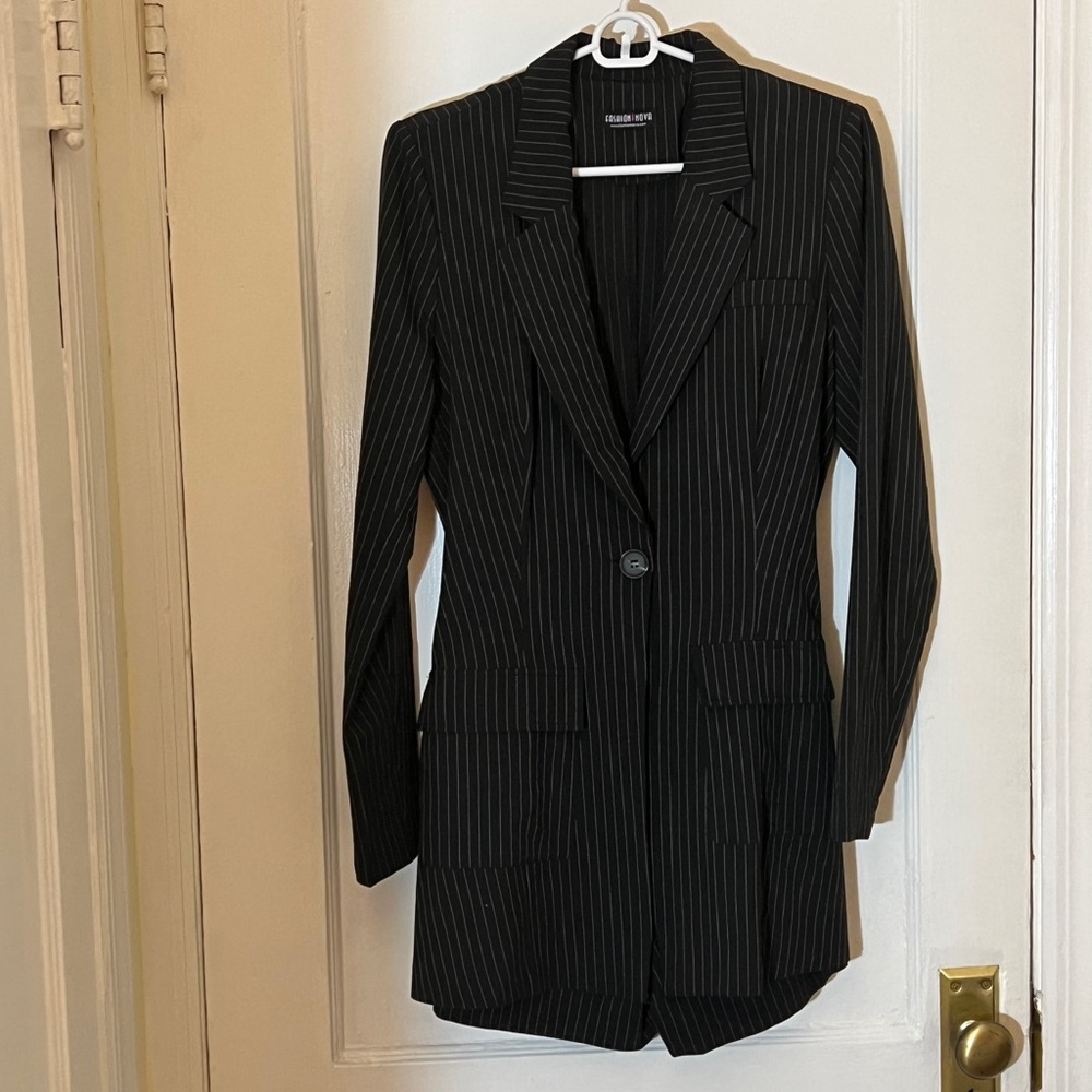 Fashion Nova Black Pinstripe Romper Elegant Tailored Design